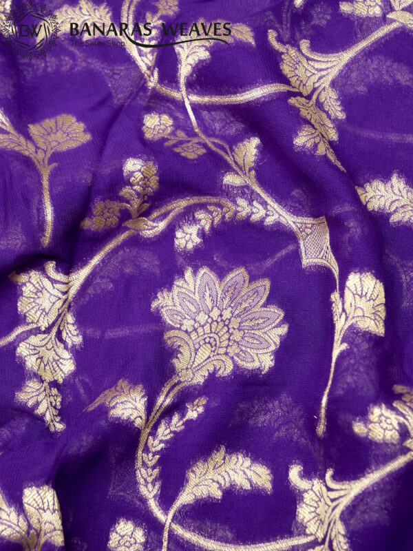 Banarasi Khaddi Georgette Saree Gold Zari Fine Jaal Design - Violet Color