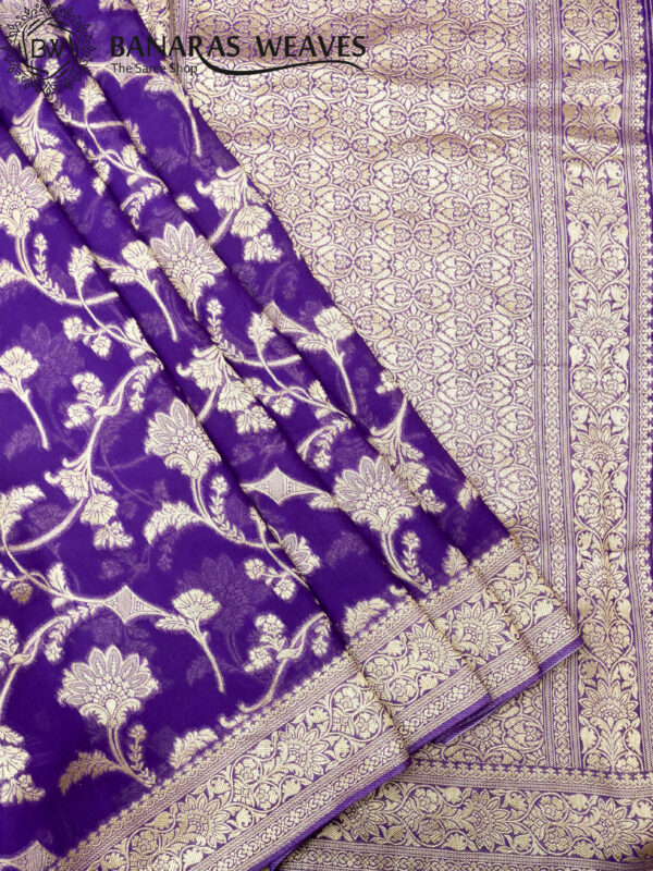 Banarasi Khaddi Georgette Saree Gold Zari Fine Jaal Design - Violet Color