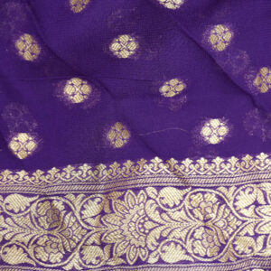 Banarasi Khaddi Georgette Saree Gold Zari Fine Jaal Design – Violet Color