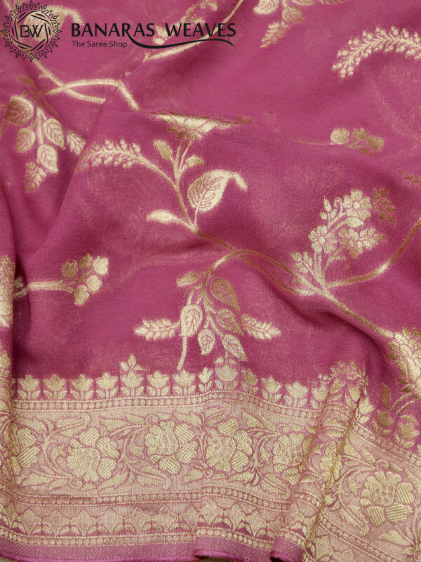 Banarasi Khaddi Georgette Saree Gold Zari Fine Jaal Design - Light Pink Color