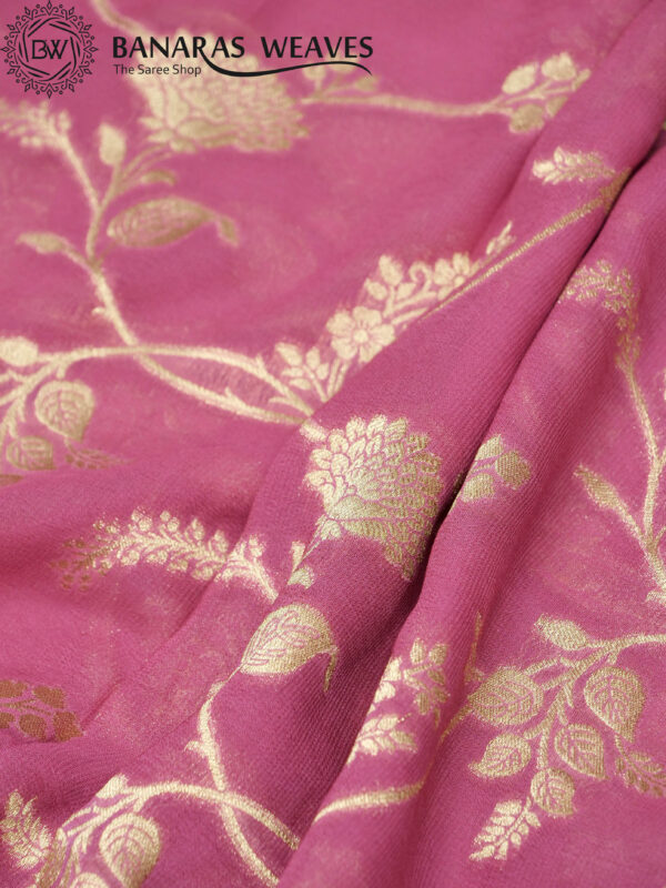 Banarasi Khaddi Georgette Saree Gold Zari Fine Jaal Design - Light Pink Color