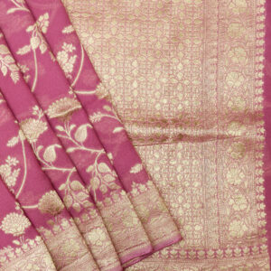 Banarasi Khaddi Georgette Saree Gold Zari Fine Jaal Design – Light Pink Color