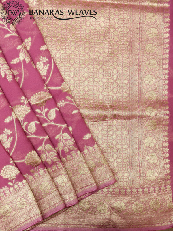 Banarasi Khaddi Georgette Saree Gold Zari Fine Jaal Design - Light Pink Color