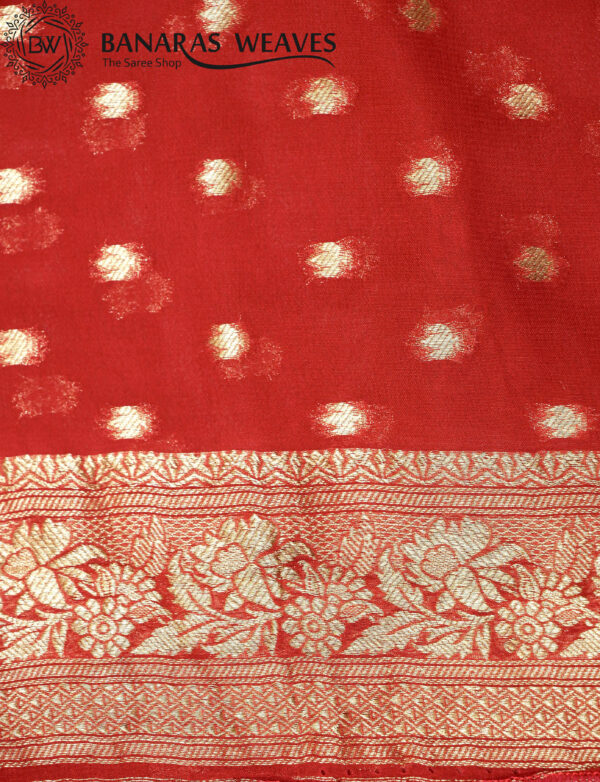 Banarasi Khaddi Georgette Saree Gold Zari Jaal Design - Red Color