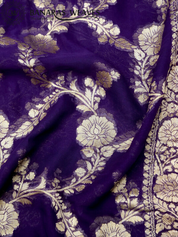 Banarasi Khaddi Georgette Saree Gold Zari Jaal Design - Violet Color