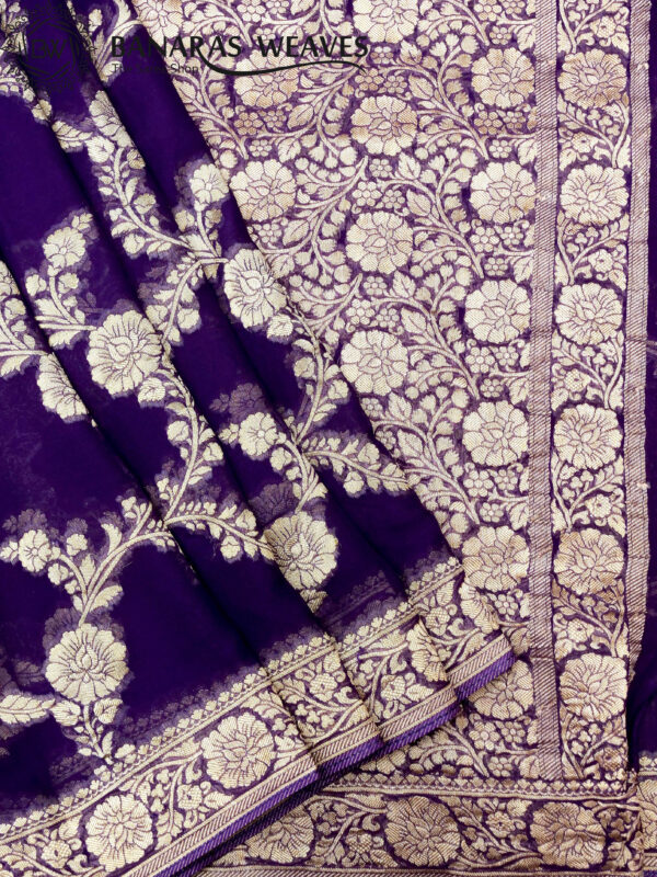 Banarasi Khaddi Georgette Saree Gold Zari Jaal Design - Violet Color