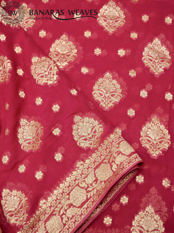 Banarasi Khaddi Georgette Saree Gold Zari Boota Booti Design - Pink Color