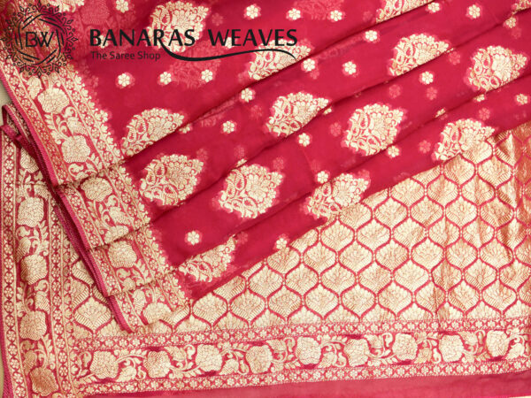 Banarasi Khaddi Georgette Saree Gold Zari Boota Booti Design - Pink Color