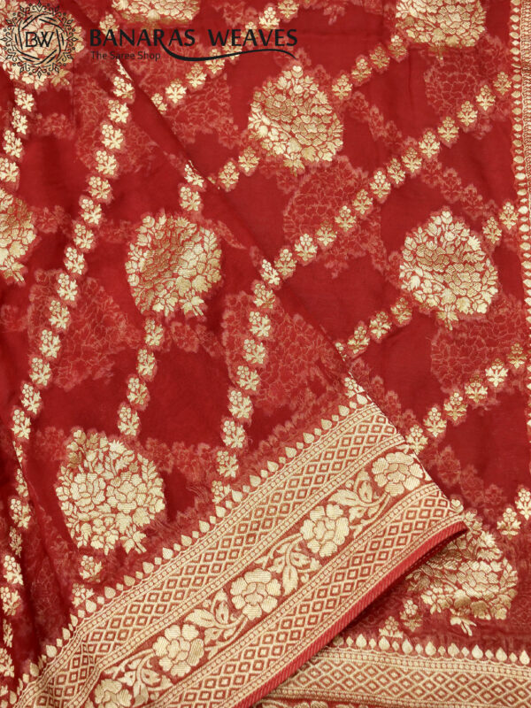 Banarasi Khaddi Georgette Saree Gold Zari Ada Boota Booti Design - Red Color