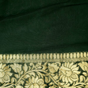 Banarasi Khaddi Georgette Saree Gold Zari Jaal Design Silver Meenakari – Dark Green Color