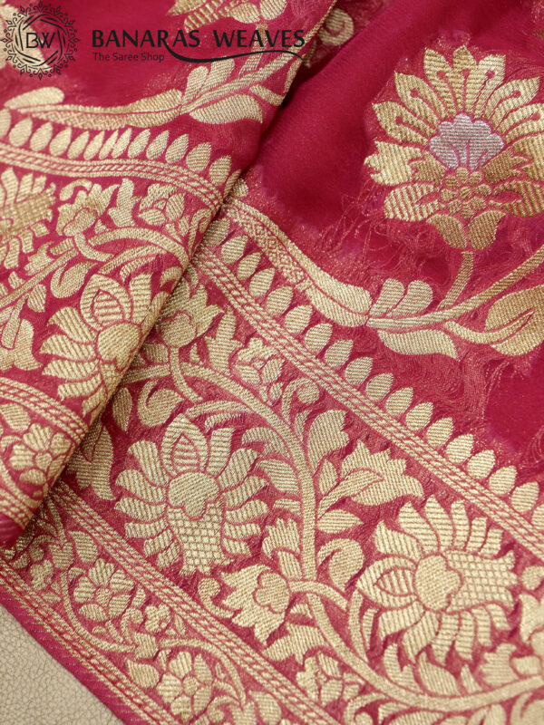 Banarasi Khaddi Georgette Saree Gold Zari Jaal Design Silver Meenakari - Pink Color