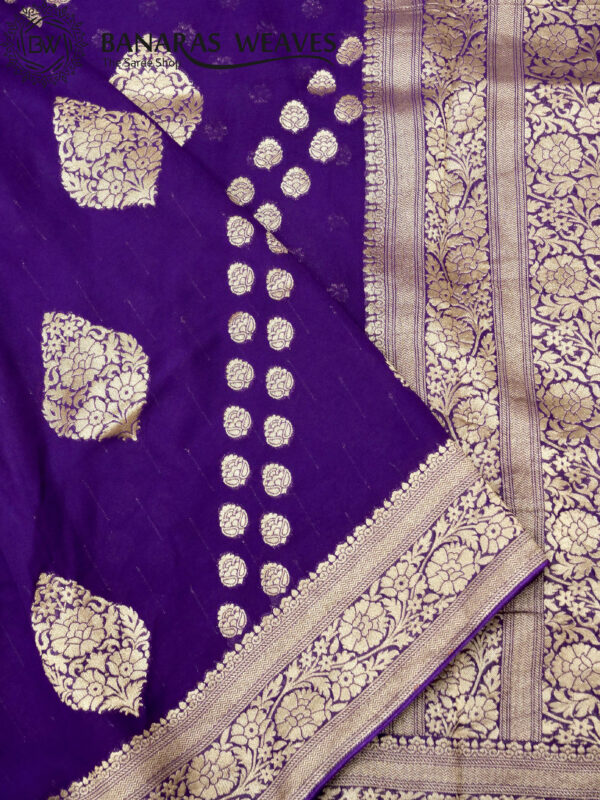 Banarasi Khaddi Georgette Saree Gold Zari Ada Booti Boota Design - Violet Color