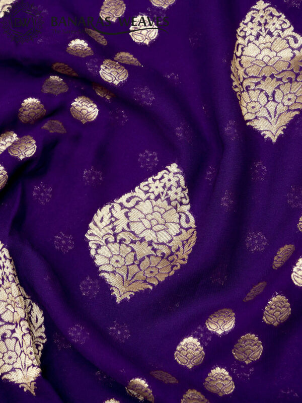 Banarasi Khaddi Georgette Saree Gold Zari Ada Booti Boota Design - Violet Color