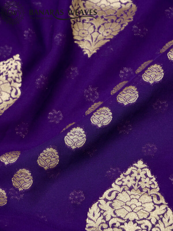 Banarasi Khaddi Georgette Saree Gold Zari Ada Booti Boota Design - Violet Color