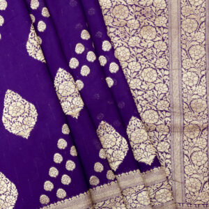 Banarasi Khaddi Georgette Saree Gold Zari Ada Booti Boota Design – Violet Color