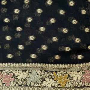 Banarasi Khaddi Georgette Saree Gold Zari Jaal Design Brush Dyed – Black Color