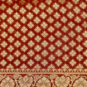 Banarasi Khaddi Georgette Saree Gold Zari Jaal Design – Natural Red Color