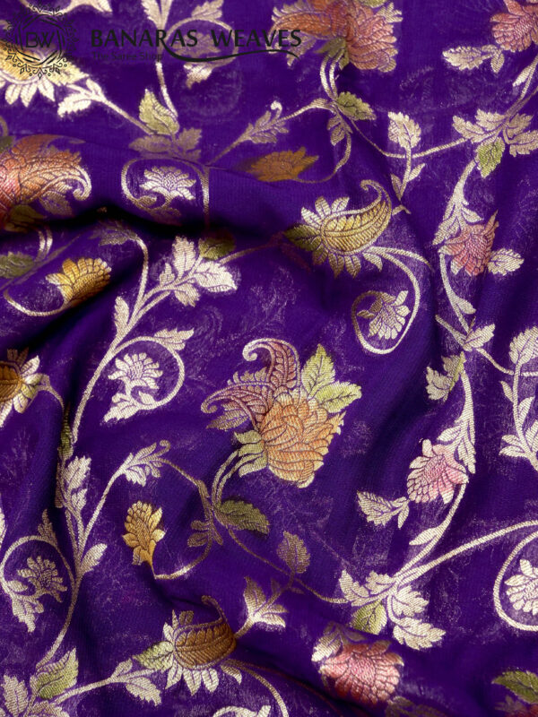 Banarasi Khaddi Georgette Saree Gold Zari Jaal Design Brush Dyed - Violet Color