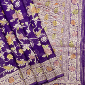 Banarasi Khaddi Georgette Saree Gold Zari Jaal Design Brush Dyed – Violet Color