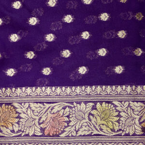 Banarasi Khaddi Georgette Saree Gold Zari Jaal Design Brush Dyed – Violet Color