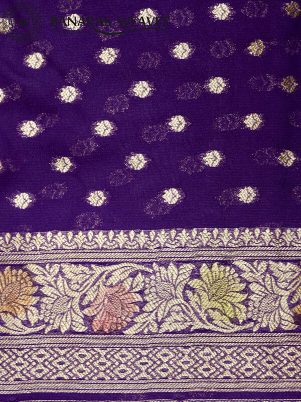 Banarasi Khaddi Georgette Saree Gold Zari Jaal Design Brush Dyed - Violet Color