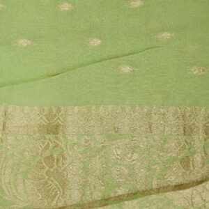 Banarasi Khaddi Georgette Saree Gold Zari Jaal Design 2D Contrast – Light And Dark Green Color