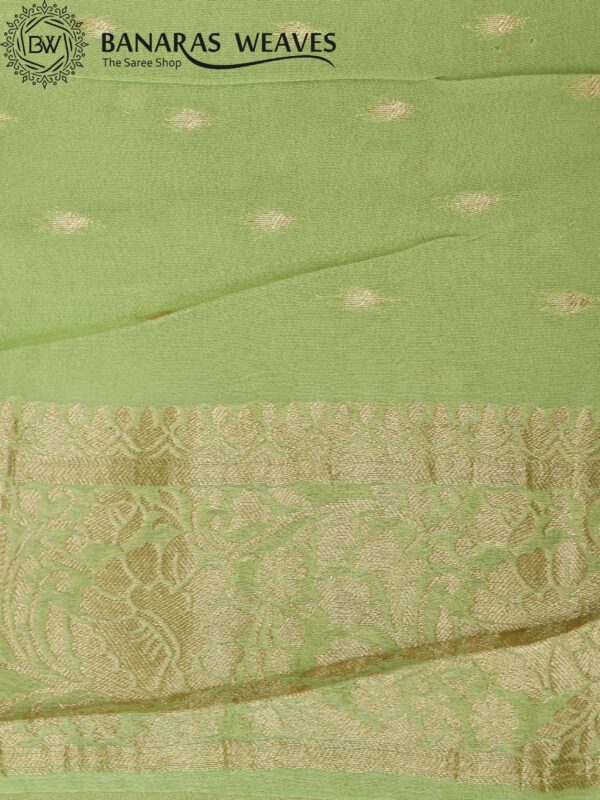 Banarasi Khaddi Georgette Saree Gold Zari Jaal Design 2D Contrast - Light And Dark Green Color