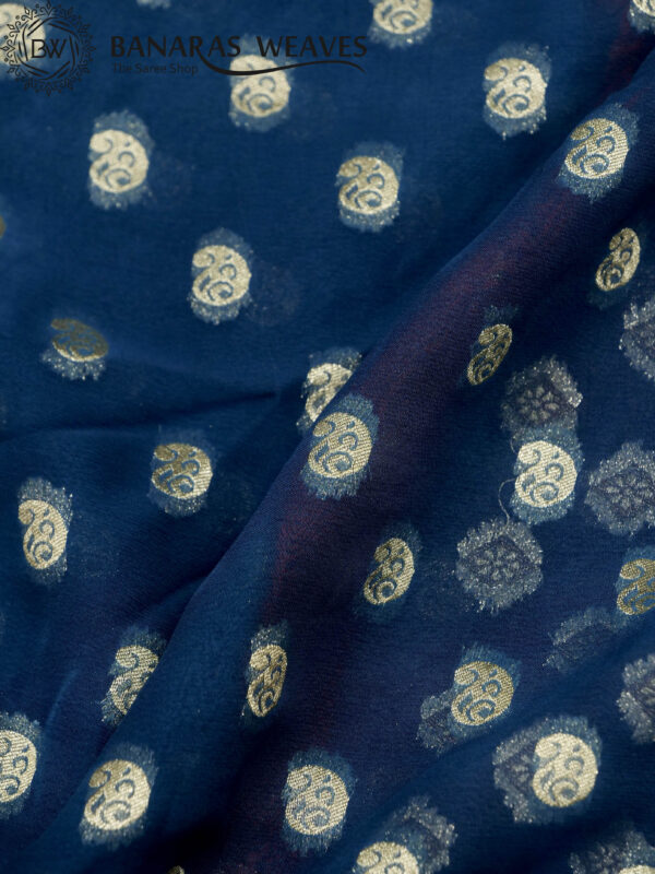 Banarasi Khaddi Georgette Saree Gold Zari Jaal Design 3D Contrast - Blue And Brown Color