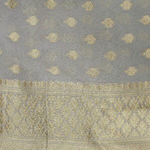 Banarasi Khaddi Georgette Saree Gold Zari Jaal Design Multicolor – Grey Color