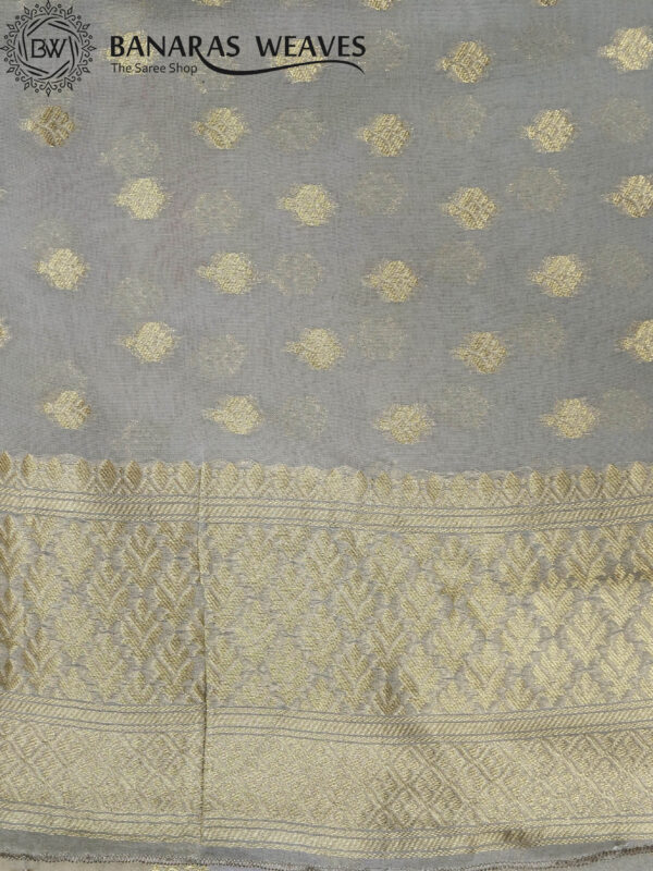 Banarasi Khaddi Georgette Saree Gold Zari Jaal Design Multicolor - Grey Color