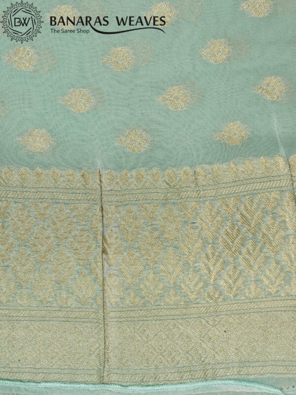 Banarasi Khaddi Georgette Saree Gold Zari Jaal Design Multicolor - Seagreen Color