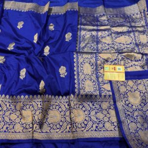 Pure Banarasi Kadhwa Katan Silk Saree Handloom Gold Zari Boota Design – Blue Color