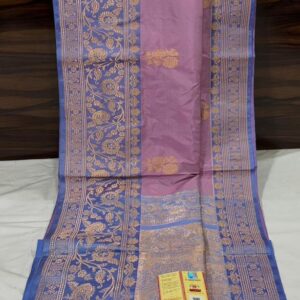 Pure Banarasi Kadhwa Katan Silk Saree Handloom Gold Zari Boota Design – Mauve and Lavender Purple Color Contrast