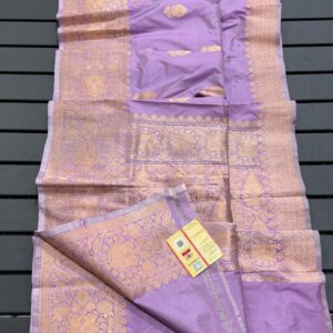 Pure Banarasi Kadhwa Katan Silk Saree Handloom Gold Zari Flower Boota Design – Lavender Color