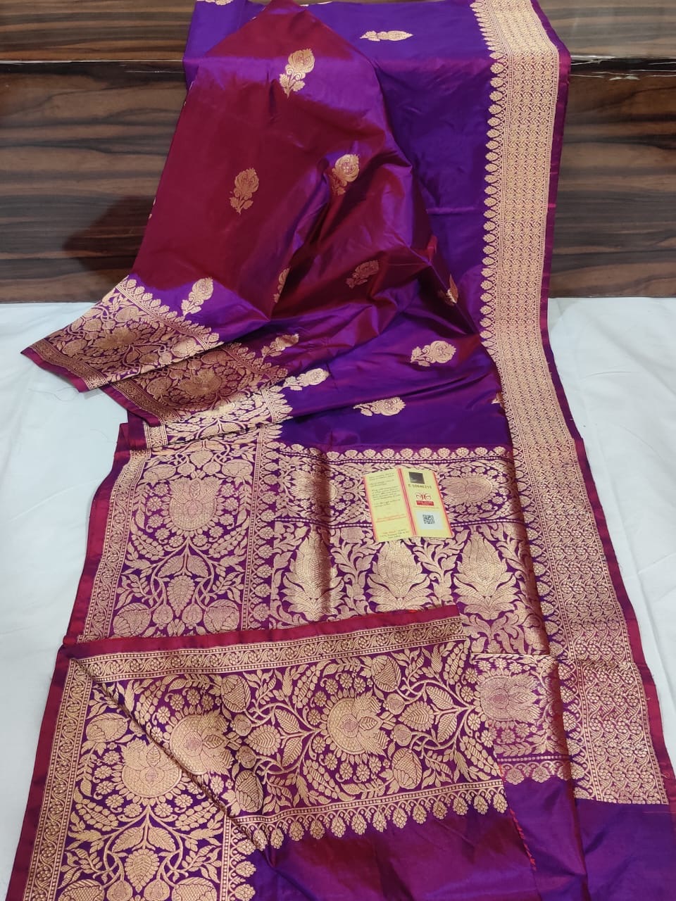 Pure Banarasi Kadhwa Katan Silk Saree Handloom Gold Zari Flower Boota Design – Purple Color