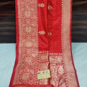 Pure Banarasi Kadhwa Katan Silk Saree Handloom Gold Zari Flower Boota Design – Red Color