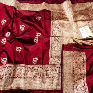 Pure Banarasi Kadhwa Katan Silk Saree Handloom Gold Zari Meenakari Boota Design – Red Color