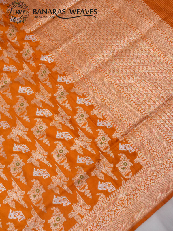 Pure Banarasi Katan Silk Saree Handloom Gold Zari Fancy Design - Mustard Color