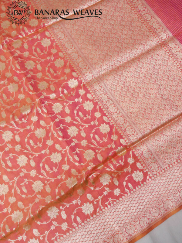 Pure Banarasi Katan Silk Saree Handloom Gold Zari Jaal Design - Peach Color