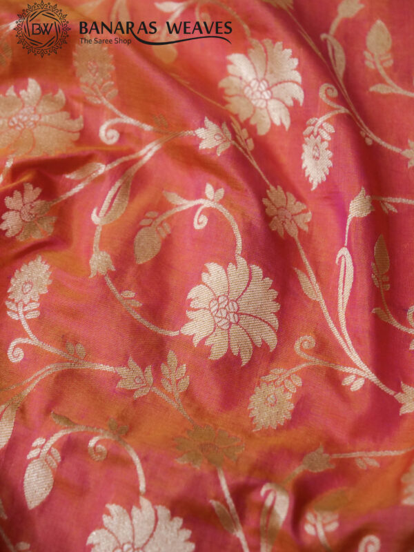 Pure Banarasi Katan Silk Saree Handloom Gold Zari Jaal Design - Peach Color