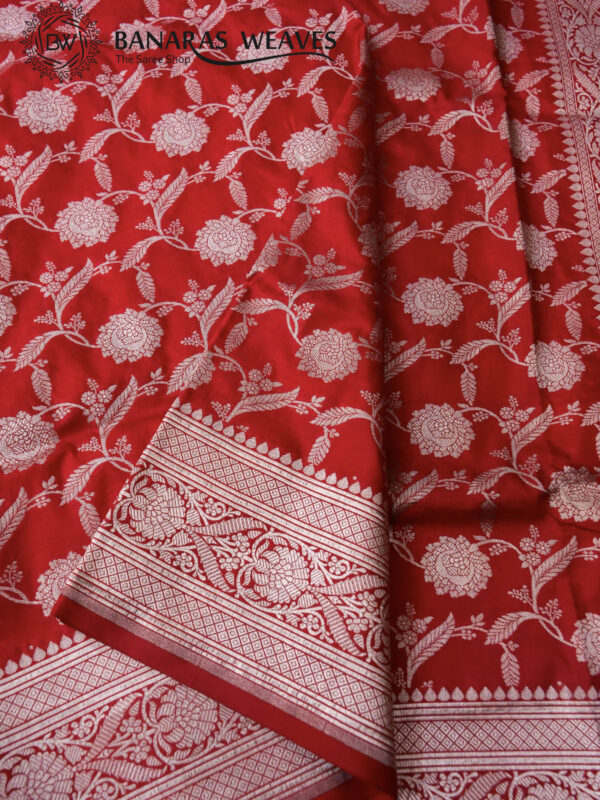 Pure Banarasi Katan Silk Saree Handloom Gold Zari Jaal Design - Red Color