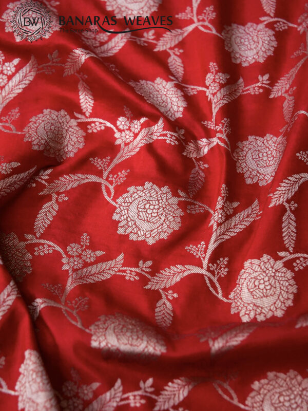 Pure Banarasi Katan Silk Saree Handloom Gold Zari Jaal Design - Red Color