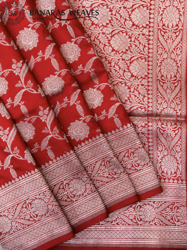 Pure Banarasi Katan Silk Saree Handloom Gold Zari Jaal Design - Red Color