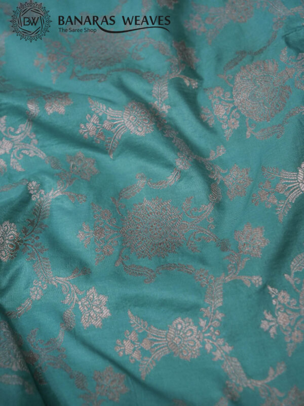 Pure Banarasi Katan Silk Saree Handloom Gold Zari Big Jaal Design - Sea Blue Color