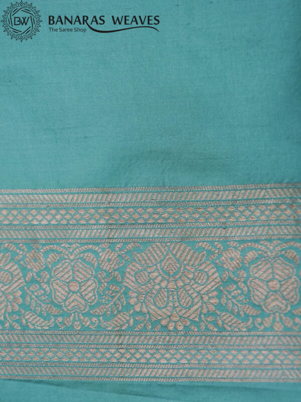 Pure Banarasi Katan Silk Saree Handloom Gold Zari Big Jaal Design - Sea Blue Color