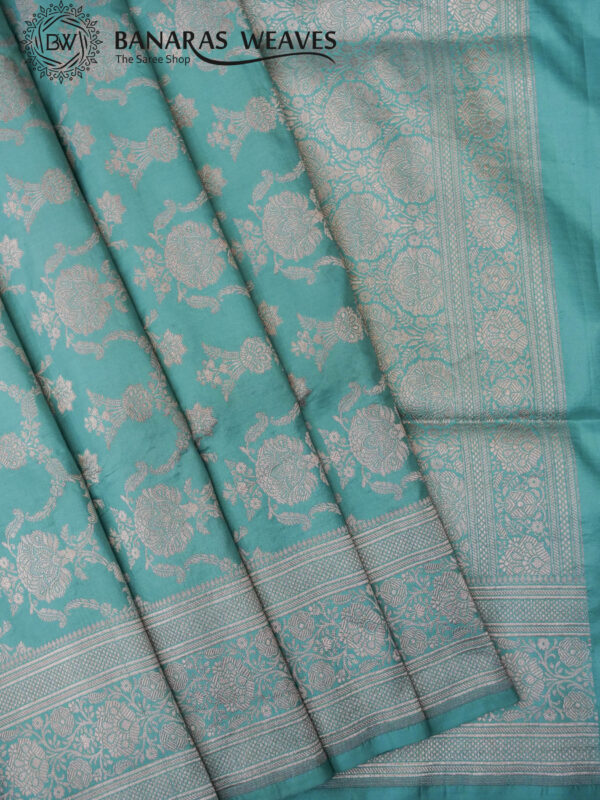 Pure Banarasi Katan Silk Saree Handloom Gold Zari Big Jaal Design - Sea Blue Color