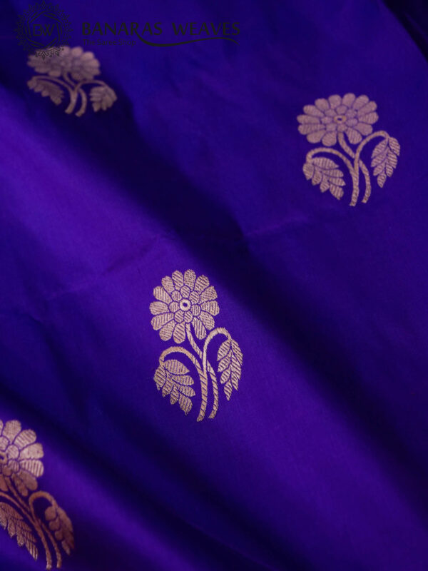 Pure Banarasi Kadhwa Katan Silk Saree Handloom Gold Zari Flower Boota Design – Violet And Pink Color Contrast