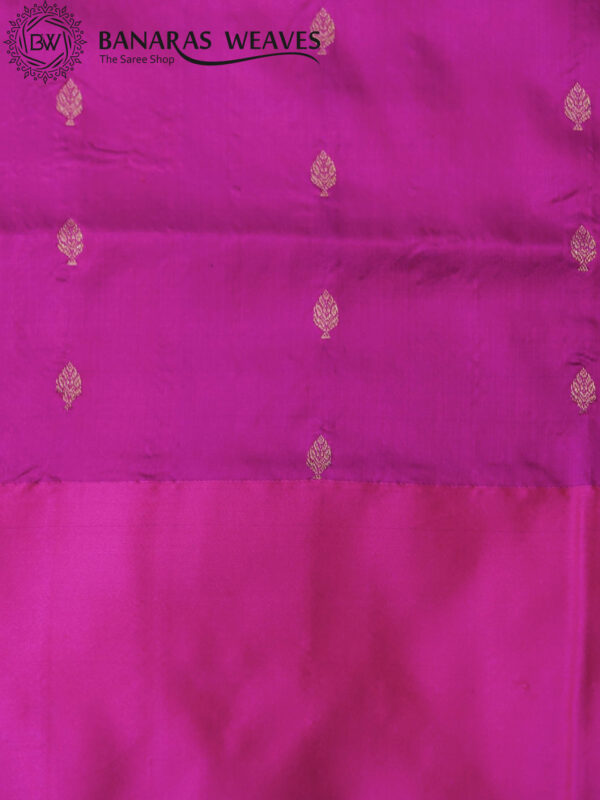 Pure Banarasi Kadhwa Katan Silk Saree Handloom Gold Zari Flower Boota Design – Violet And Pink Color Contrast