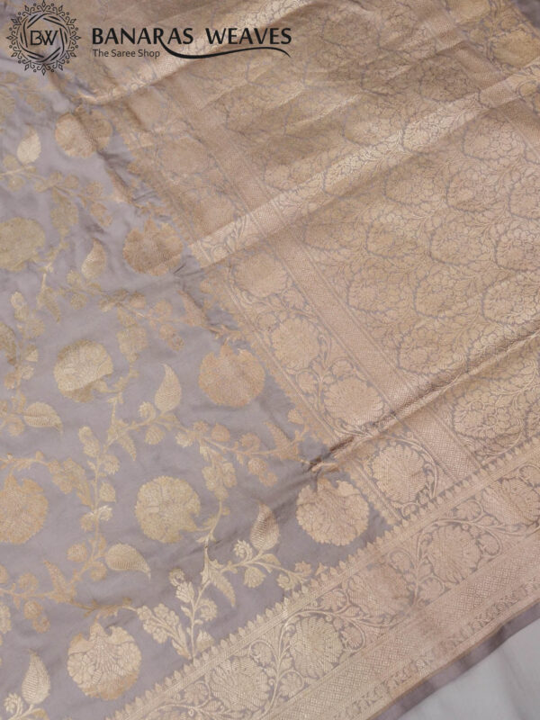 Pure Banarasi Katan Silk Saree Handloom Gold Zari Big Jaal Design - Grey Color