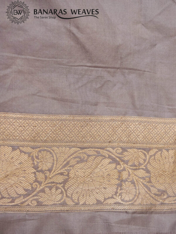 Pure Banarasi Katan Silk Saree Handloom Gold Zari Big Jaal Design - Grey Color